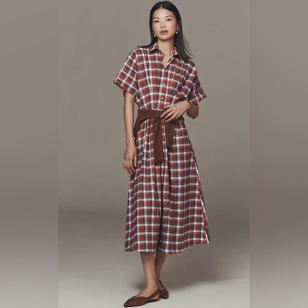 NWOT size Small Exquise By Anthropologie The Tobie Shirt Dress Plaid Multicolor